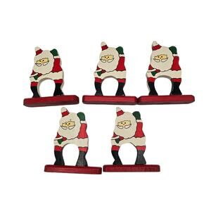 Lot of 5 Painted Wood Santa Clause Napkin Holder Table Christmas Decor Display
